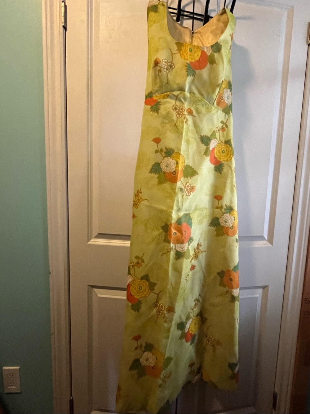 Vintage Sleeveless Lined Dress in Mint with Orange & Yellow Blooms